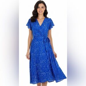 DKNY Blue Wrap Midi Dress 16W